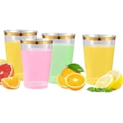 50pcs Plastic Tumbler Cups - 12 oz Disposable Clear Plastic Cups with Gold Rim for Weddings or Party$50pcs Plastic Cups 12 Oz Clear Plastic