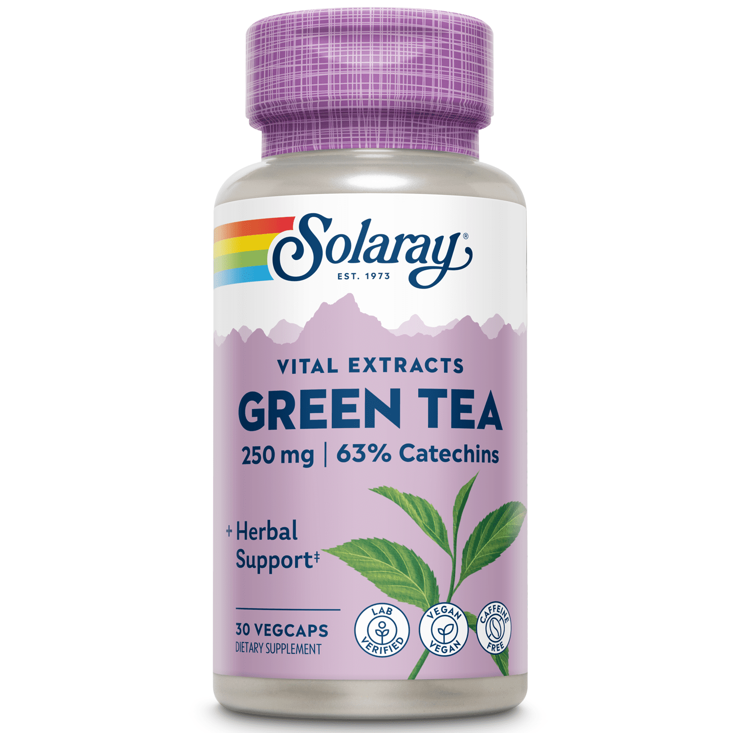Solaray Green Tea Leaf Extract 250 mg | Healthy Energy, Antioxidant, Mood & Mind Support | Decaffeinated | 30 VegCaps