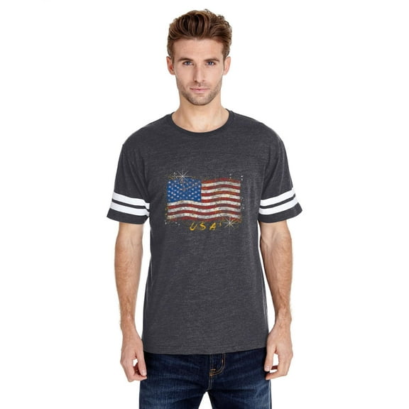 Artix - Mens Football Fine Jersey T-shirts - American Flag USA in Gold