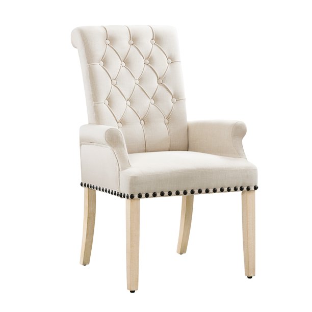 Foredo Fabric Dining Chairs with Arms, Elegant Linen Upholstered Dining