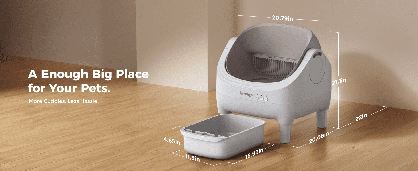 Automatic Open-Top Self-Cleaning Cat Litter Box -App Control, Safe Alert, Smart Health Monitor, Includes 2 Liners & Mat, Multi-Cat Friendly, Champagne