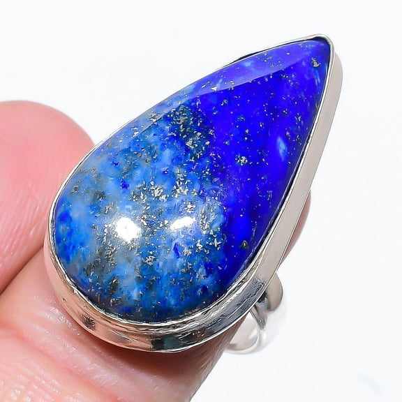 Natural Lapis Lazuli Gemstone Handmade 925 Sterling Silver Ring Size 6