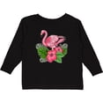 thumbnail image 3 of Inktastic Flamingo with Tropical Flowers Boys or Girls Long Sleeve Toddler T-Shirt, 3 of 5