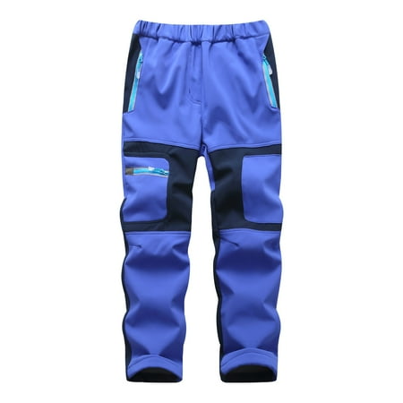 Odeerbi Kids Pants Boys Girls 2025 Fashion Plush Solid Color Keep Warm Windproof Water Proof Outdoor Hiking Ski Pants Blue