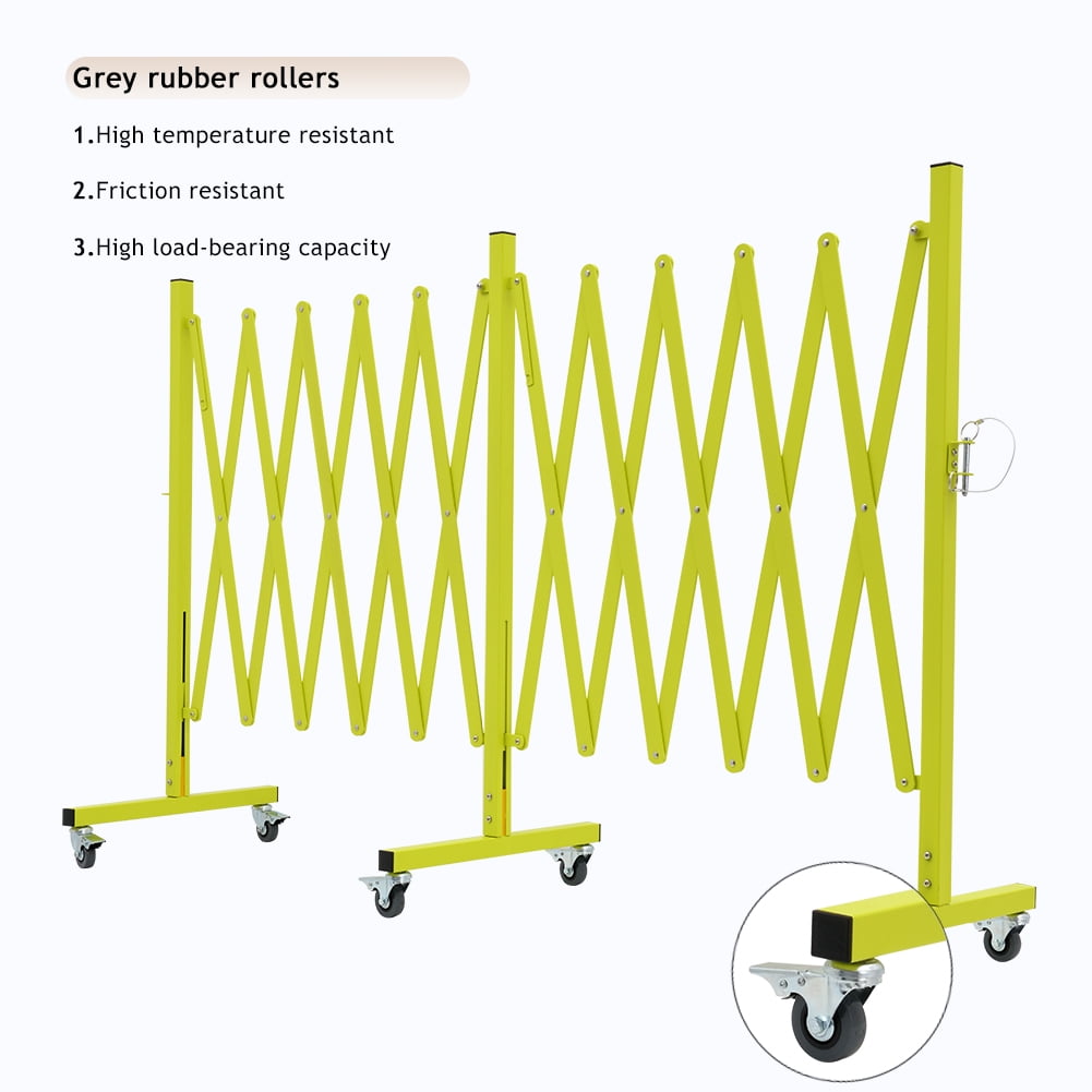 Easily Assembled Expandable Metal Barricade, 16 FT, Matte Yellow, Folding Security Gate Safety Barrier with Casters, Flexible Mobile Barrier Gate