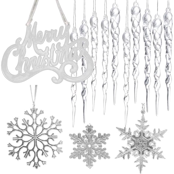 ELOYA- 15pcs Christmas Tree Decoration Crystal Ornaments - Hanging Acrylic Christmas Snowflake Icicle Drop Crystal Ornaments for Xmas Tree Winter New Year Party Supplies (15)