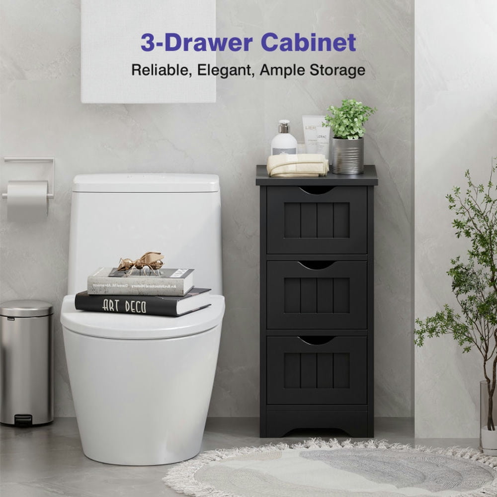 Finihen Bathroom Storage Cabinet, Bathroom Floor Cabinet, Bathroom Floor Freestanding Storage Organizer with 3 Drawers, for Bathroom, Living Room, Bedroom, Kitchen, Black Finihen Bathroom Storage Cabinet, Bathroom Floor Cabinet, Bathroom Floor Freestanding Storage Organizer with 3 Drawers, for Bathroom, Living Room, Bedroom, Kitchen, Black