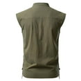 thumbnail image 4 of RYDCOT Men's Imitation Cotton Linen Retro Pullover Top Shirt Sleeveless Lace up Solid Color Stand up Collar Vest Tee Army Green, 4 of 5