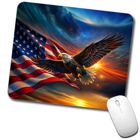 Awesome Patriotic American Flag and Flying Bald Eagle Mouse Pad Low Profile Gaming Mat