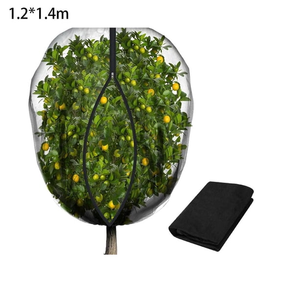 Large Fruit Tree Netting with Zipper & Drawstring, Black Insect Bird Barrier for Garden Plants, 47" x 55" Breathable Mesh Cover, Protective Netting for Pest Control & Harvest Ease