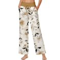 thumbnail image 2 of Psesaysky Women's Wide Leg Pants Elegant Floral Print Trendy Fall Clothes Elastic High Waisted Casual Lounge Palazzo Pant Trousers with Pockets, Size 2XL, 2 of 7