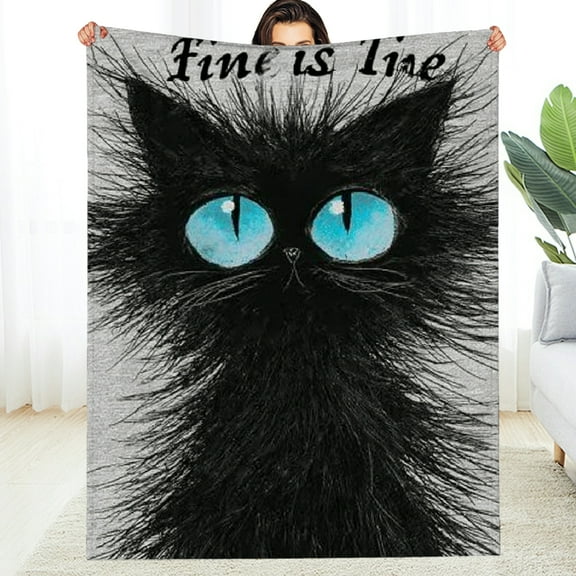 Creowell Funny Black Cat Blanket Birthday Gifts for Cat Lovers, Ideal Funny Cats Themed Gifts for Women, I’m Fine Blanket for Sofa Counch Room 30*40in