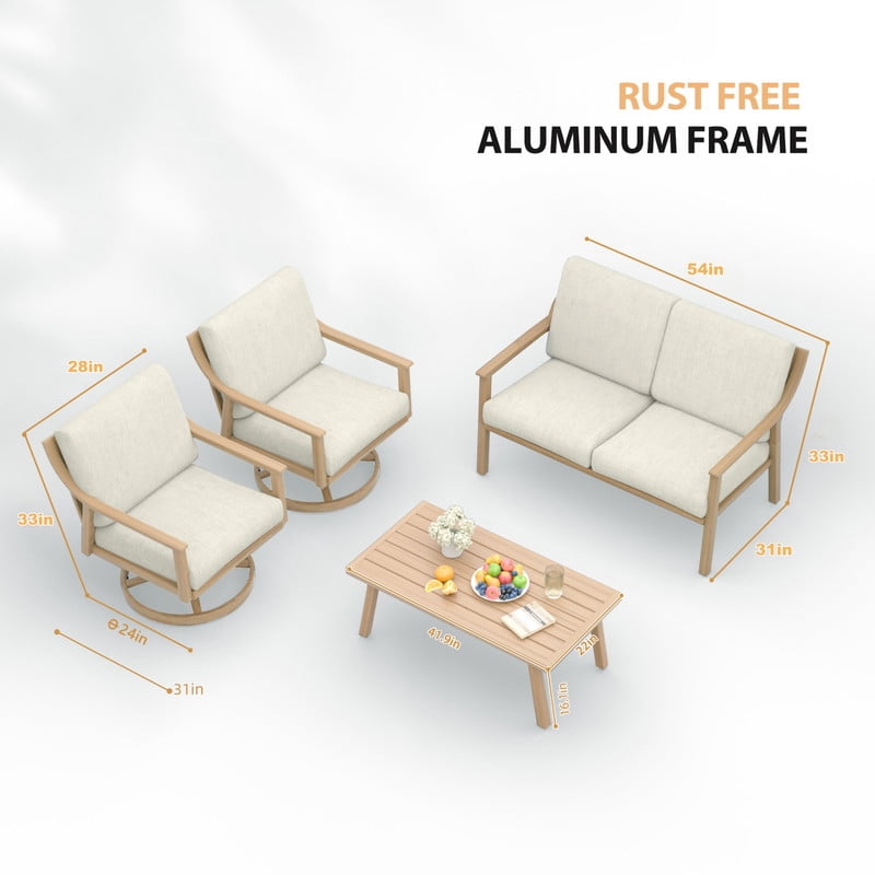 4Pcs Outdoor Conversation Sets with 2 Swivel Chairs, 1 Loveseat & 1 Coffee Table, Patio Sectional Chat Set