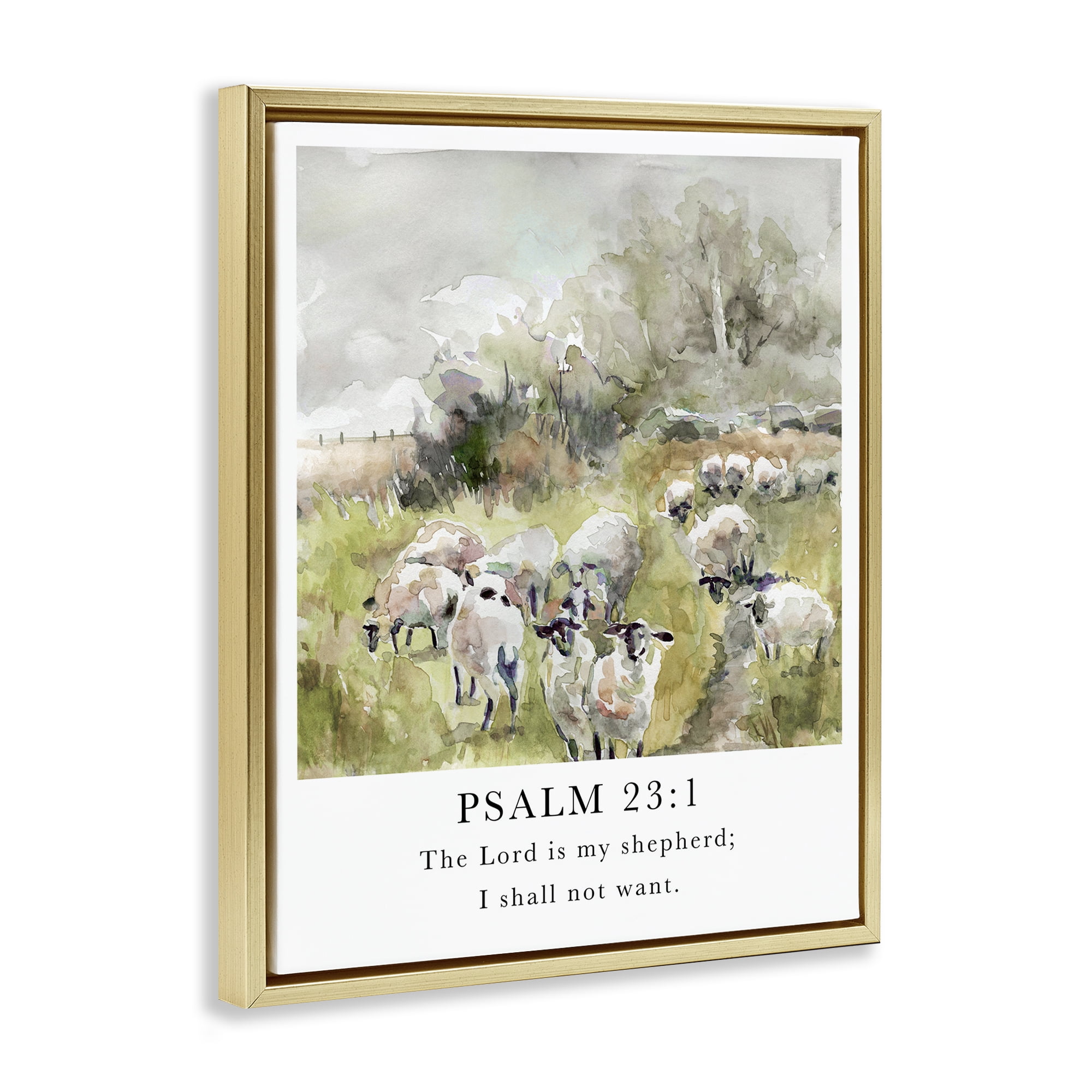 Stupell Industries My Shepherd Psalm Religious Painting Gold Floater Framed Canvas Art Print Wall Art, 25 x 31