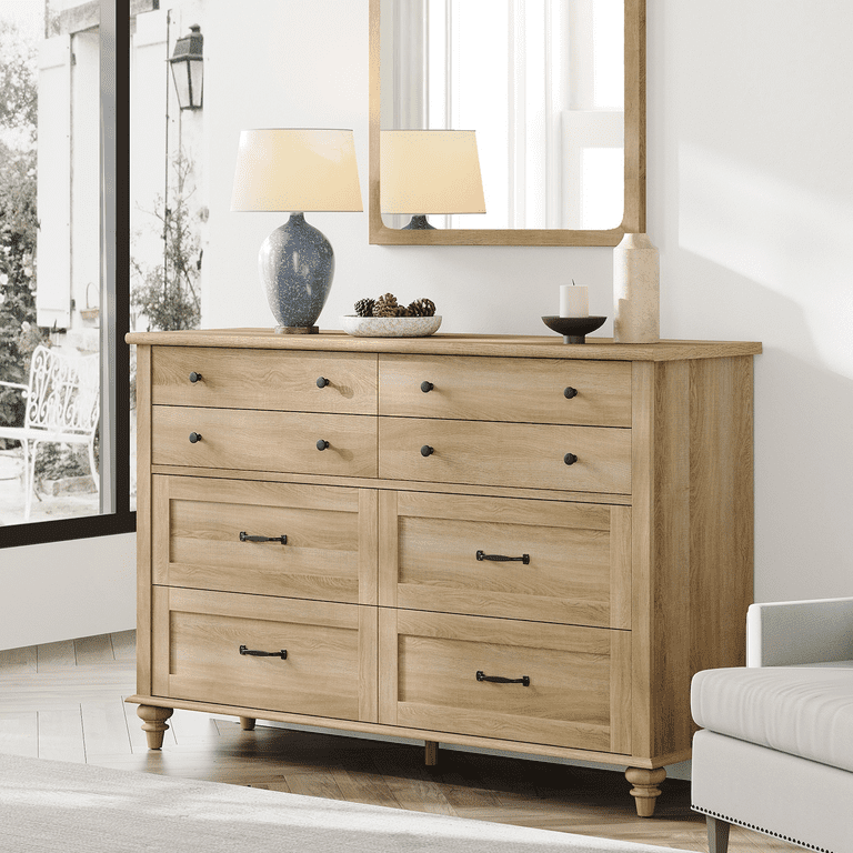 Oak 8 Drawer Dresser for Bedroom, Wooden Chest of Drawers for