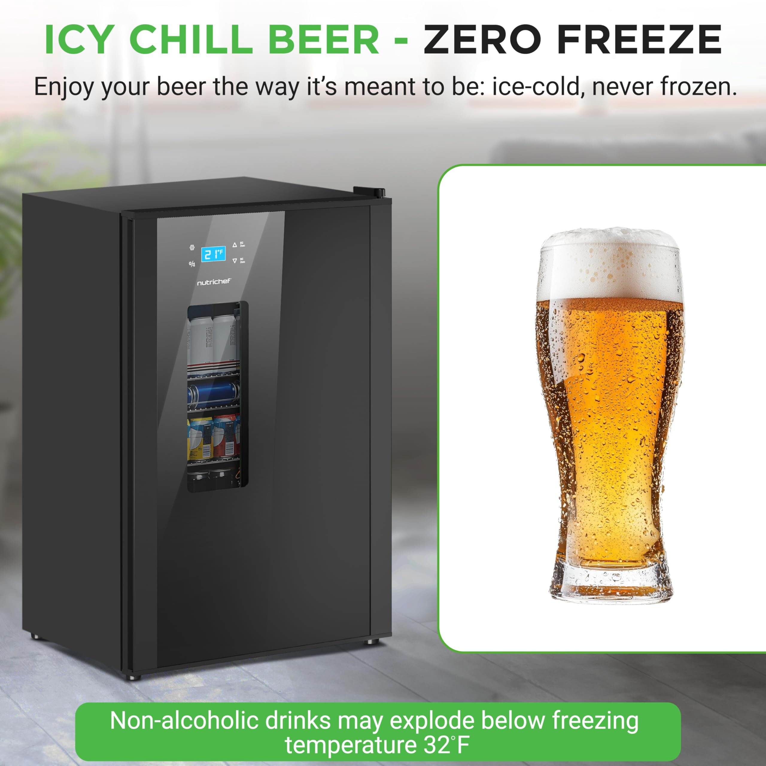 NutriChef NCBEERCL100 Fridge, Freestanding Beverage Refrigerator for Beer and Soda, Adjustable Temperature 21°F to 64°F, 108 Can Capacity-19 x 17 x 33 IN, Black