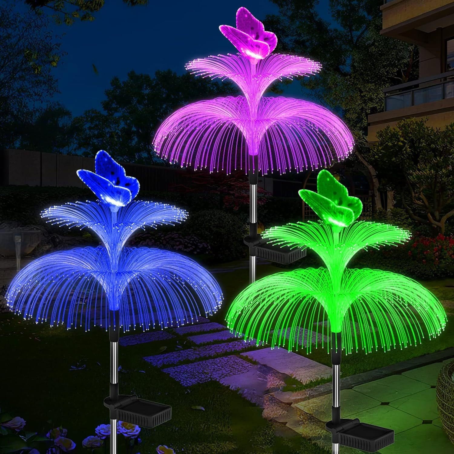 Solar Garden Lights Outdoor Waterproof 7-Color Changing LED Jellyfish Lights with Solar Power, Light Sensor and Waterproof Design for Garden, Yard and Patio Decorative (2 Pcs)
