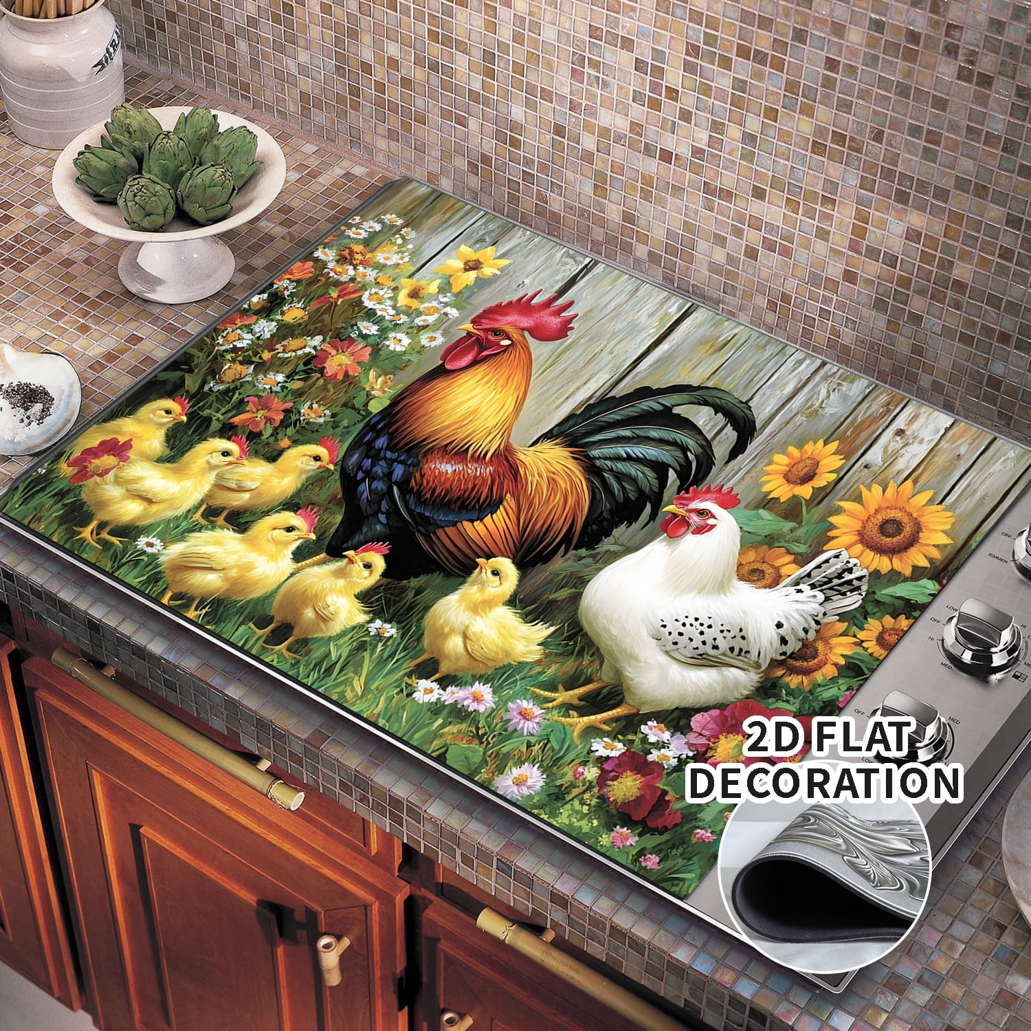 Farm rooster pattern Stove Top Cover for Electric Stove (28.5"x20.5") - Ceramic Glass Cooktop Protector, Heat Resistant Range Cover, Flat  Stovetop Protector, Multipurpose Dish Drying Mat for Kitchen