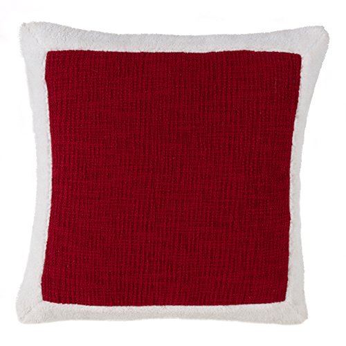 SARO LIFESTYLE Collection Saint Nicholas en Coton Duvet Oreiller Rempli avec Bordure Sherpa, 20", Rouge