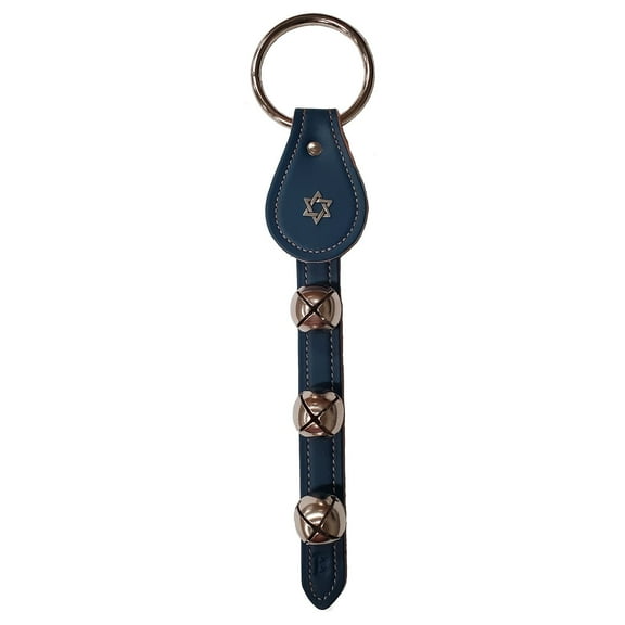 Star of David Charm Blue Leather Strap Sleigh Bell Door Hanger 12 In Made in USA
