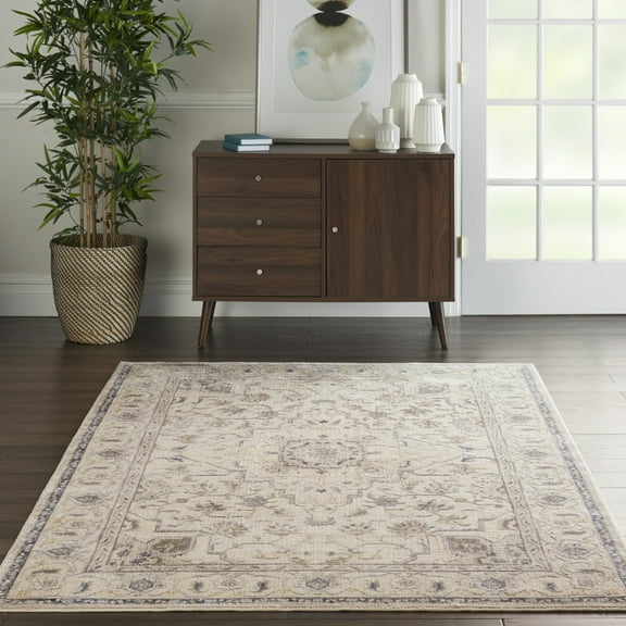 Nourison Sleek Textures Traditional Ivory/Grey 5'3" x 7'3" Area Rug, (5x7)