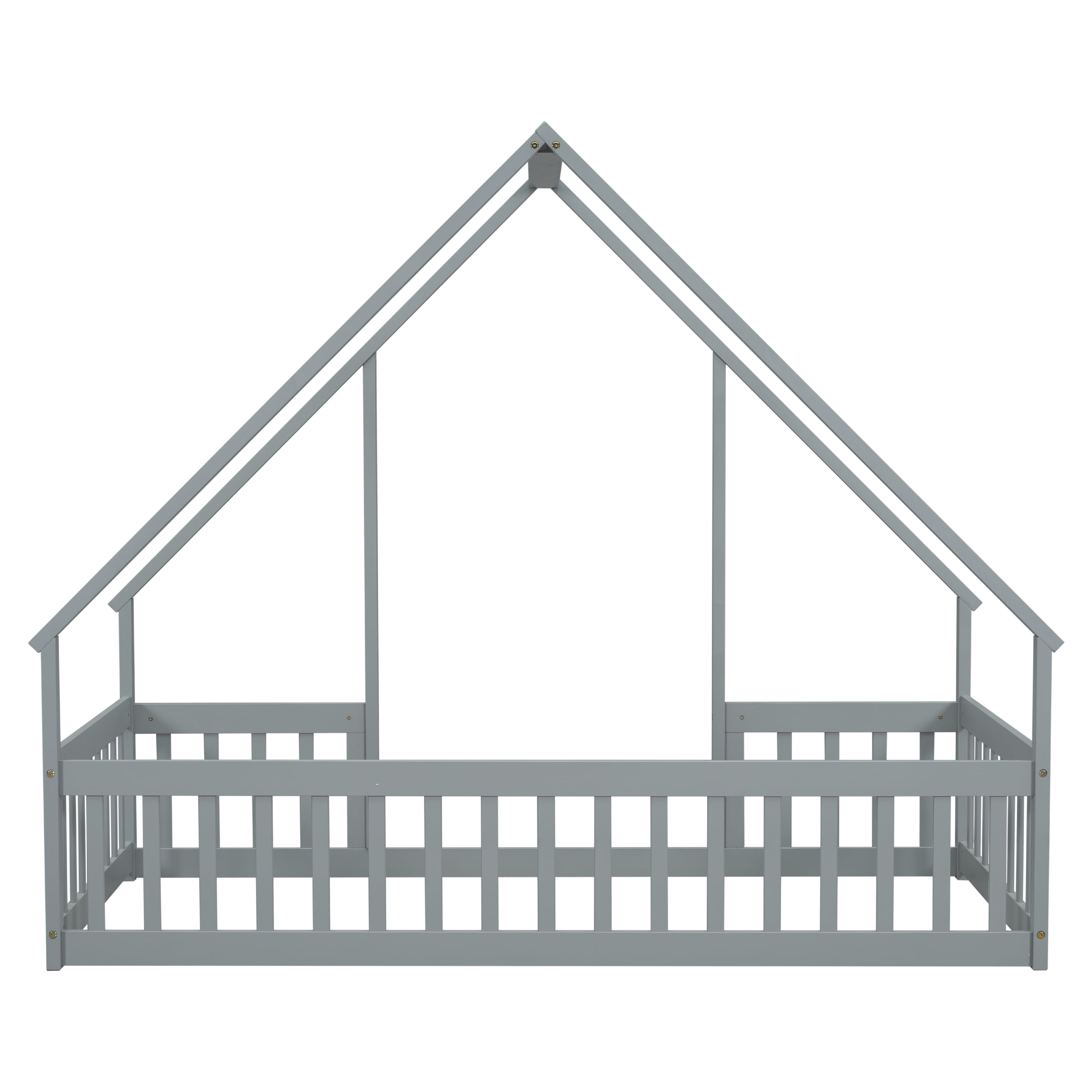 Bellemave Twin Size Floor Bed Frame, Wooden House Bed Twin Size with Fence, Montessori Bed with Guardrails for Bedroom(Gray)