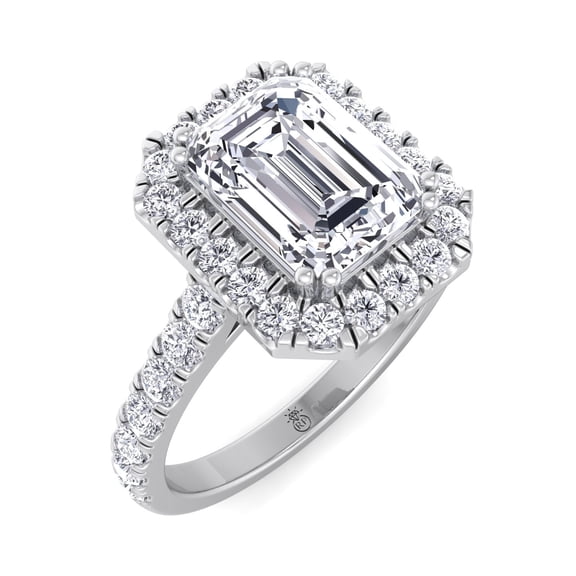 Azul - Moissanite Emerald Cut Halo Lab Diamond Engagement Ring with Side stones