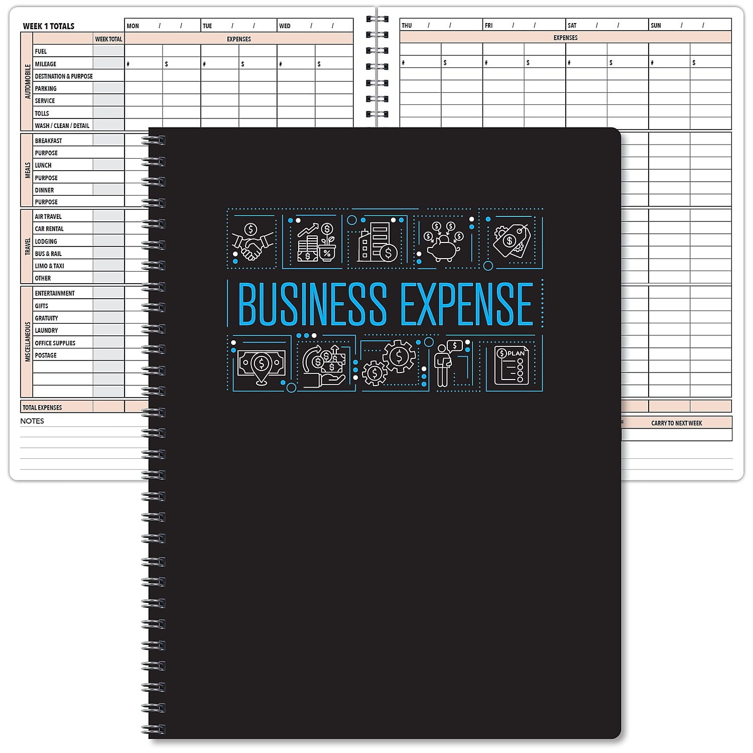 Global Printed Products Business Expense Accounting Journal 8.5" x 11" Black/Blue (GPP-0116)