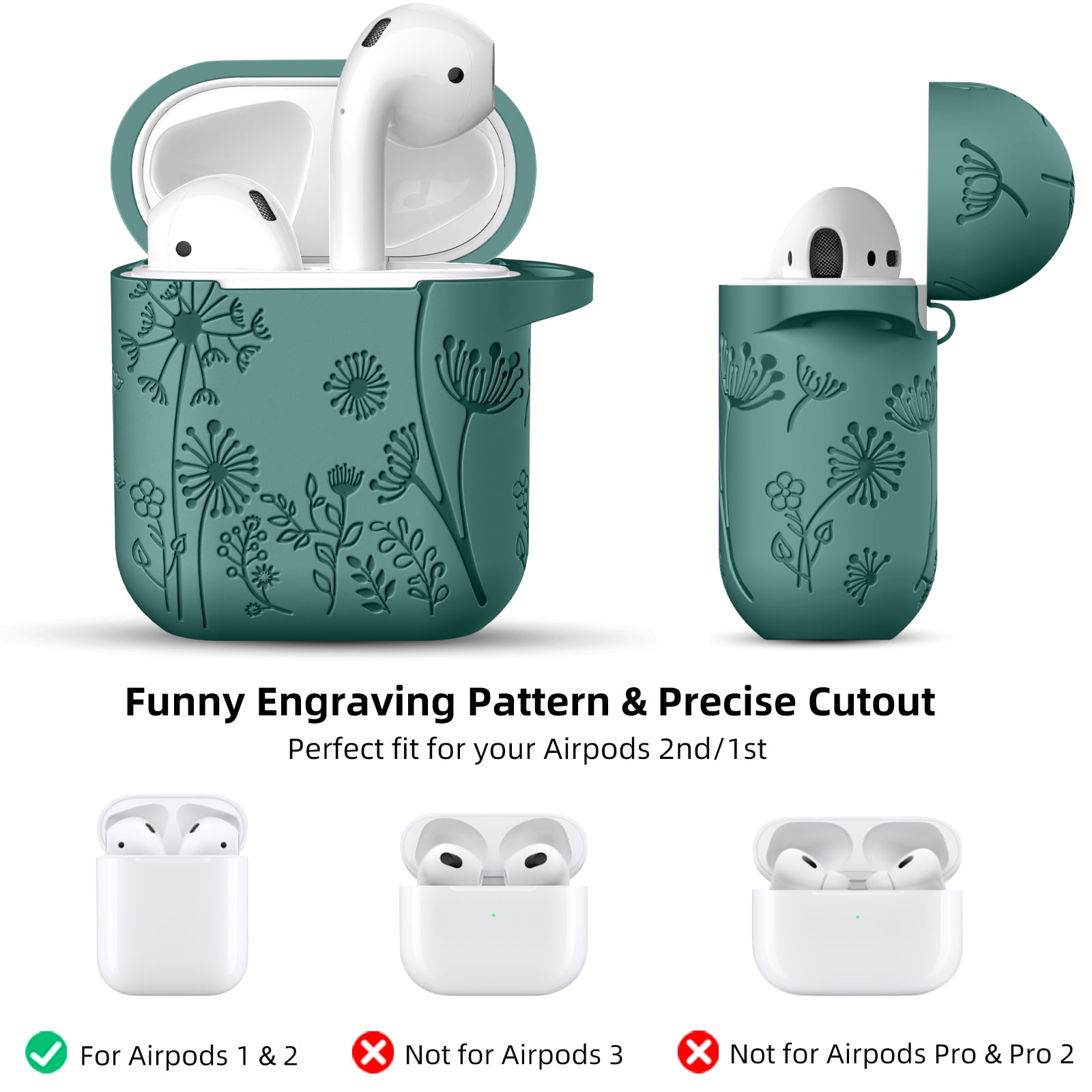 Gretung Flower Engraved Case Compatible with AirPods 2nd 