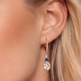 thumbnail image 3 of Gem Stone King 18K Rose Gold Plated Silver Morganite Peach and Blue Created Sapphire Dangle Earrings for Women with Lab Grown Diamond (3.73 Cttw, Oval 9X7MM), 3 of 6