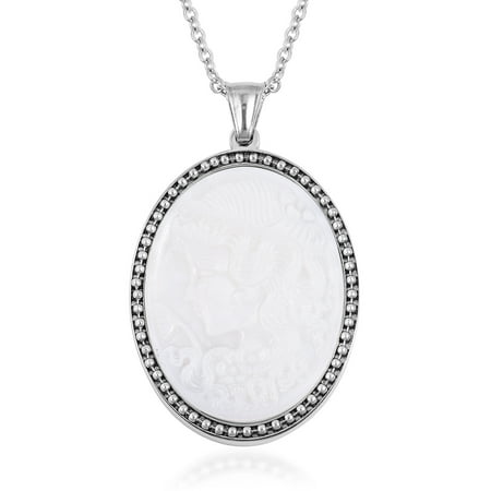 Oval Agate Cameo Pendant - Stainless Steel Oval Cameo Chain Pendant Necklace for Women 20