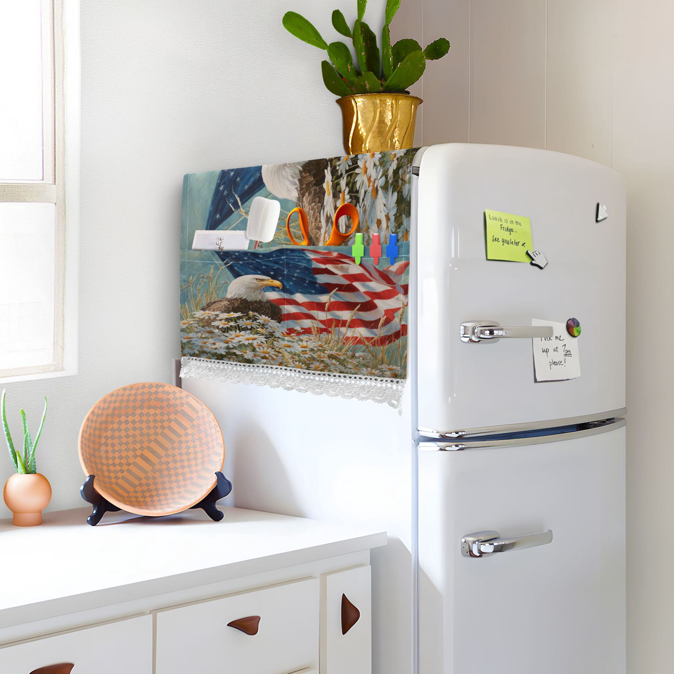 Wobogo American Eagle Daisy Washing Machine Cover Dustproof Washer Dryer Cover Waterproof Laundry Room Decorative Protector