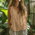 thumbnail image 3 of Mittory Womens Cotton Linen Vest Tops Button Down Sleeveless Shirts Casual Loose Fit V Neck Comfy Blouses, 3 of 7