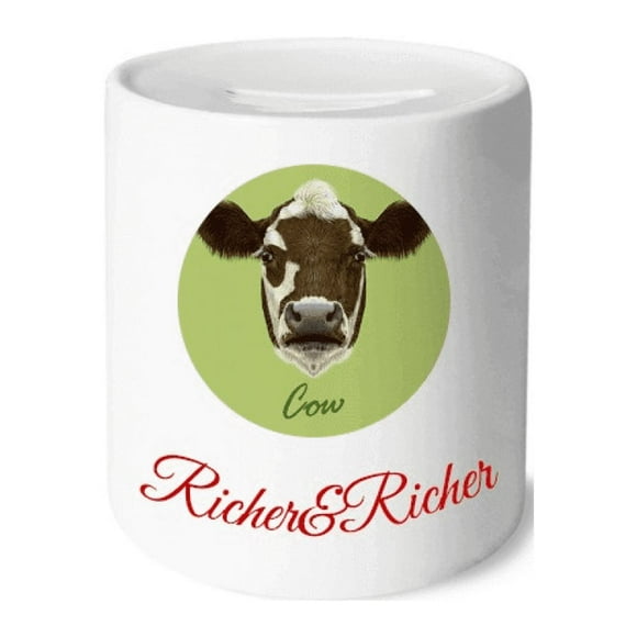 Brown-and-White Domestic Dairy Cow Animal Rich and Rich Bank Saving Box Coin