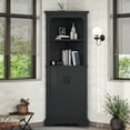 thumbnail image 2 of S-HOME Ample Storage Tall Corner Cabinet with Doors and Shelves For Living Room or Bathroom Stylish MDF Furniture, Black, 2 of 16