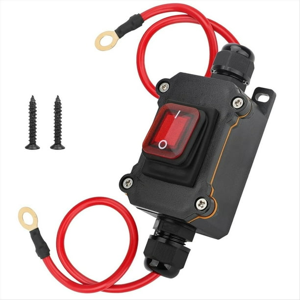 Interruptor de Cable en Línea Impermeable, Interruptor de Palanca DPST de 12-24 V CC, Encendido y Apagado, con Luz Roja y Cable de 10 AWG para Exteriores.