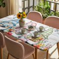 thumbnail image 3 of Gnomes Easter Table Cloths for 4 Foot Rectangle Tables, Eucalyptus Spring Floral Eggs Leaves Wooden Patio Waterproof Elastic Fitted Tablecloths, Washable Rectangular Table Cover for Camping, 3 of 8