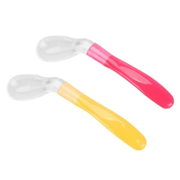 2 Pcs Silicone Safe Spoon Feeding Tableware Infant Tableware Bending and Spoon (1 Pcs Red + 1 Pcs Yellow)