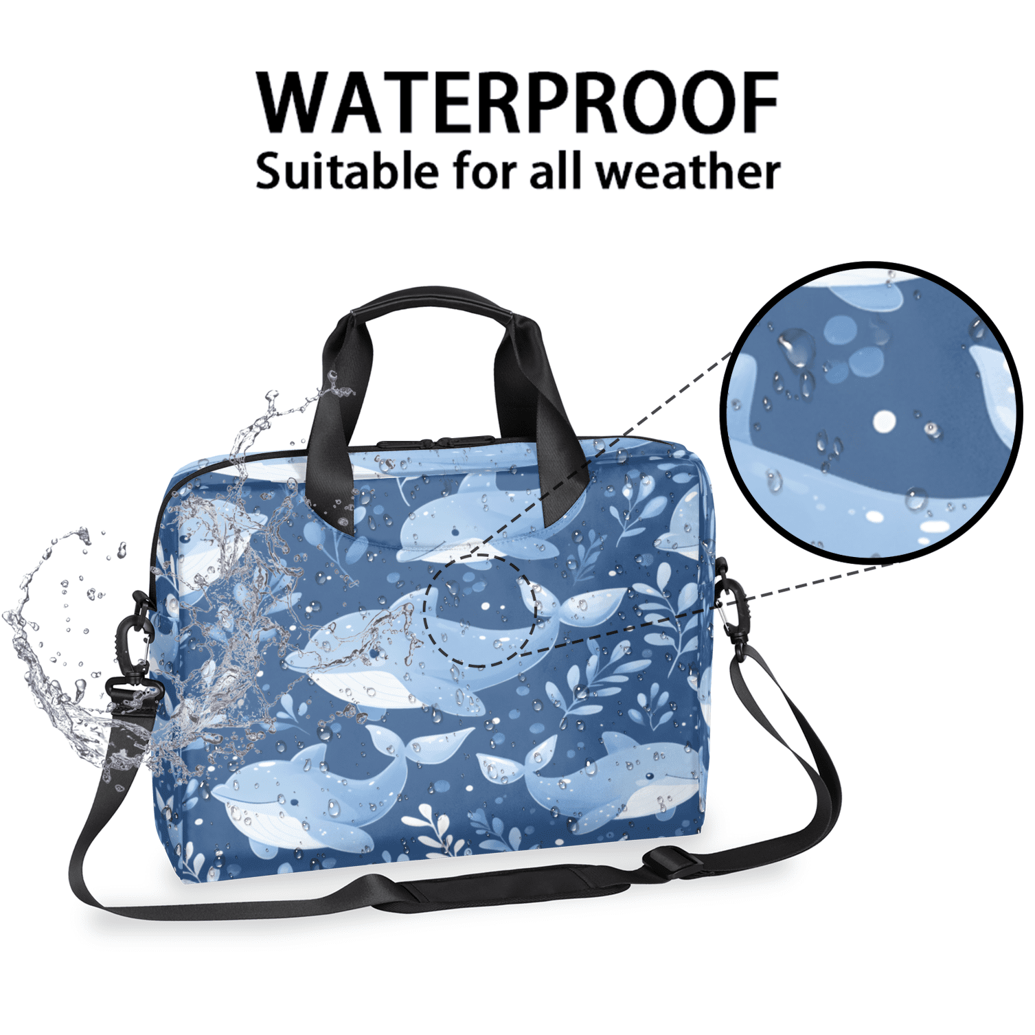 Herdesigns Dolphin Laptop Bag for Women Men, Computer Case Briefcase Messenger Bags, 15-15.6 inch Laptop Sleeve Shoulder Bag