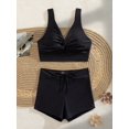 thumbnail image 2 of Swimwear Tankini for Women Modest Two Piece V-Neck Twist Front Full Coverage Boyshorts for Beach Black S, 2 of 4