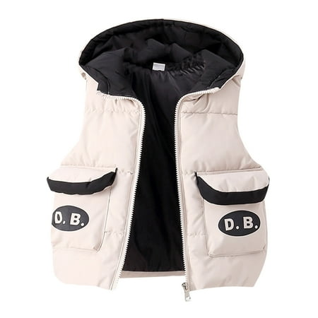 

NOKIO Kids Warm Windproof Waistcoat Child Kids Toddler Baby Boys Girls Sleeveless Patchwork Letter Winter Solid Coats Hooded Jacket Vest Outer Outwear Outfits Winter Coats For Baby Girls