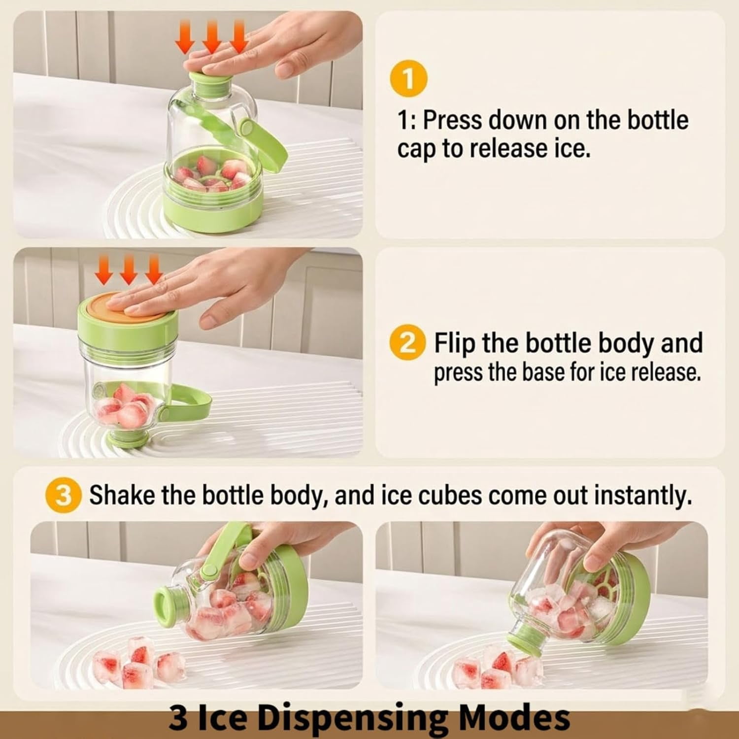 Multifunctional Transparent Water Bottle Ice Maker with Ice Tray, Ice Tray Water Bottle in One, Portable Iced Coffee Cup for Outdoor Travel Camping Home Office (Purple + White + Green)