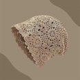 thumbnail image 2 of Ticikt Women Hollow Crochet Slouchy Beanie, Lightweight Breathable Retro Knit Versatile Sun‑Protective Crochet Skull Hat for Ladies,Khaki, 2 of 4