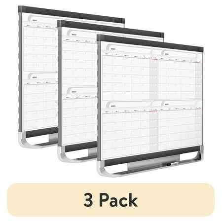(3 pack) Quartet 4MCP23P2 Prestige 2 Total Erase 36 x 24 Plastic Frame Magnetic Four-Month Calendar - White Surface/Graphite Fiberboard