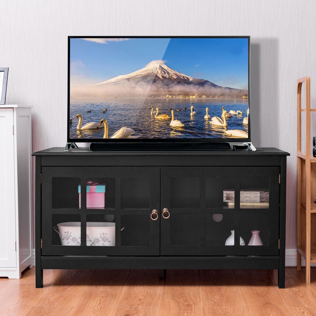 Gymax 50'' TV Stand Modern Wood Storage Console ...