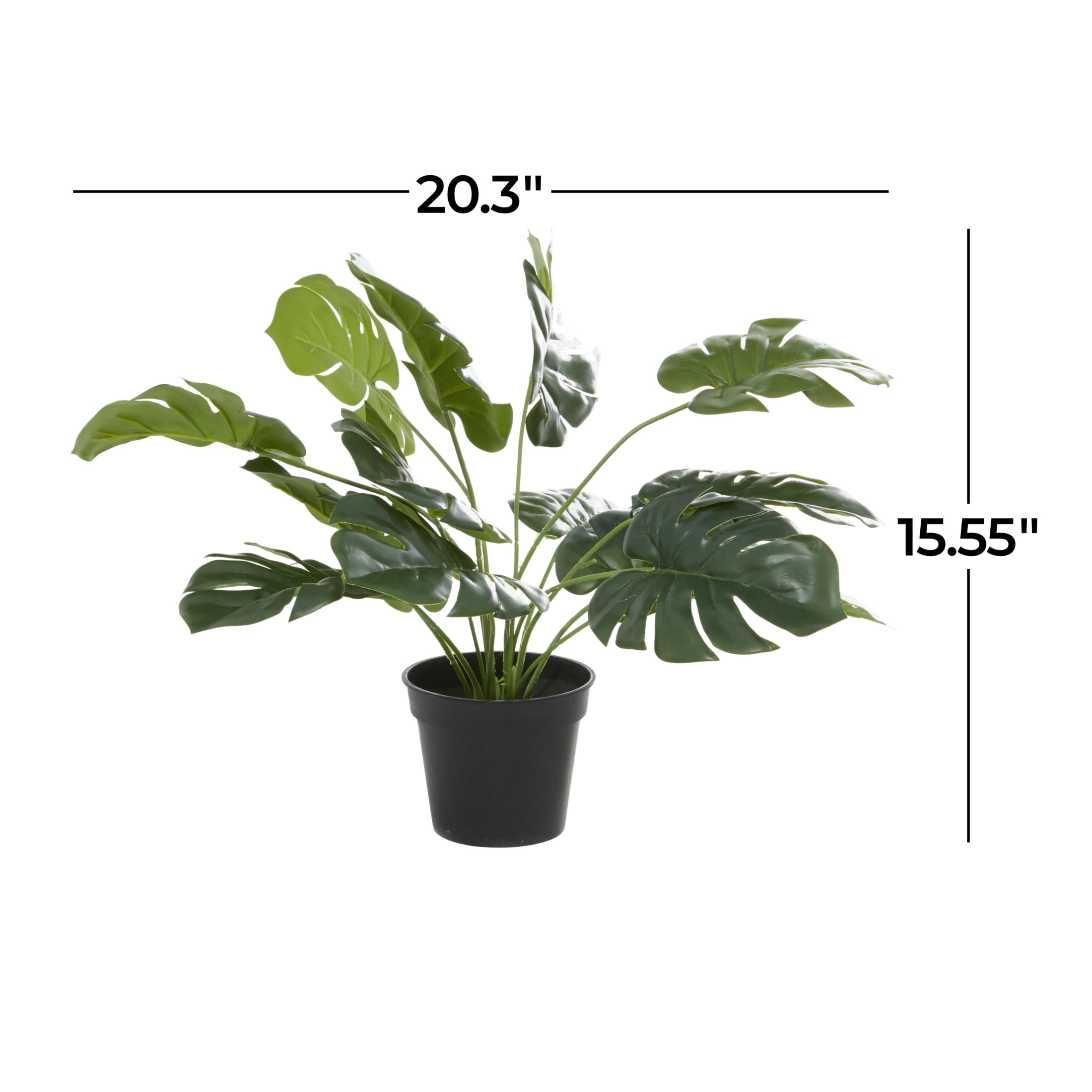 DecMode 16" Artificial Monstera Plant in Realistic Leaves and Black Plastic Pot
