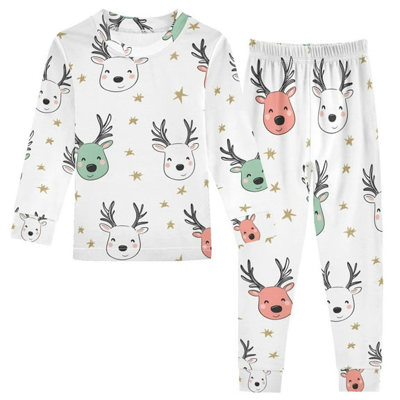 joogoo Xmas Cute Reindeers 2 Piece Long Sleeve Tee and Pants Cotton Pajama Set 5Y