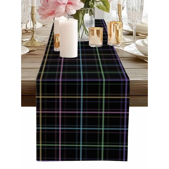 Table Runner Black Buffalo Plaid Table Runners Colorful Check Cotton Linen Dresser Scarf Kitchen Dining Table Decor for Home Dinner Party Decor 13x36 Inch
