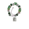 thumbnail image 2 of Silvertone Pebble Border Initial - O Green Christmas Bead Bracelet, 2 of 4