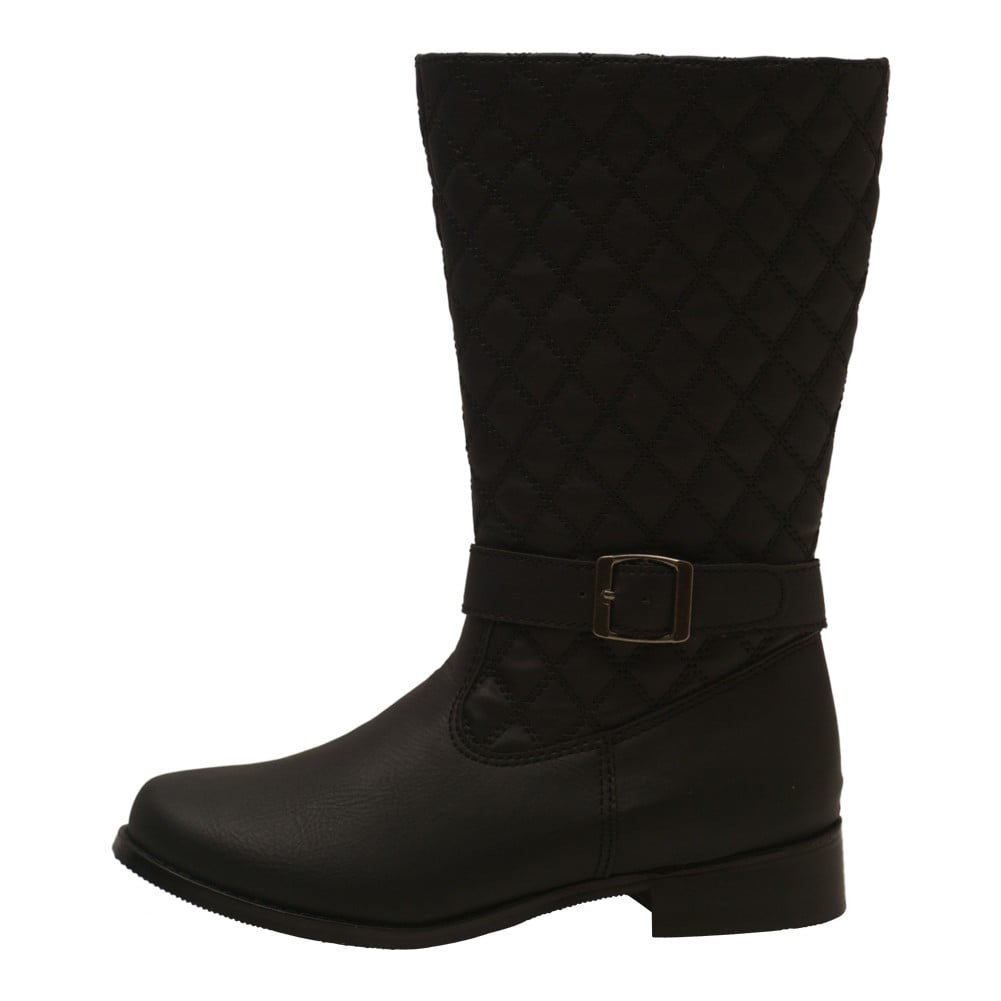 Sophias Style - Girls Black Quilted Buckle Detail Fashion Tall Boots 11 ...